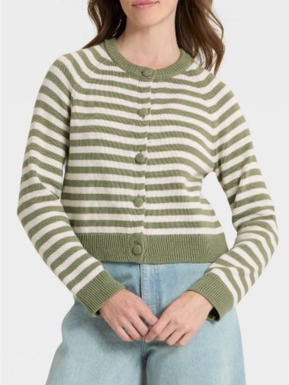 Target Women's Button-Down Cardigan - Universal Thread Green Striped Size S